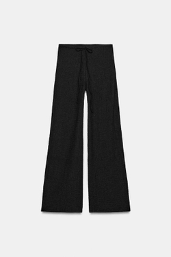 ZARA БРЮКИ ПРЯМОГО КРОЯ ИЗ РЕЛЬЕФНОЙ ТКАНИ, ЧЕРНЫЙ