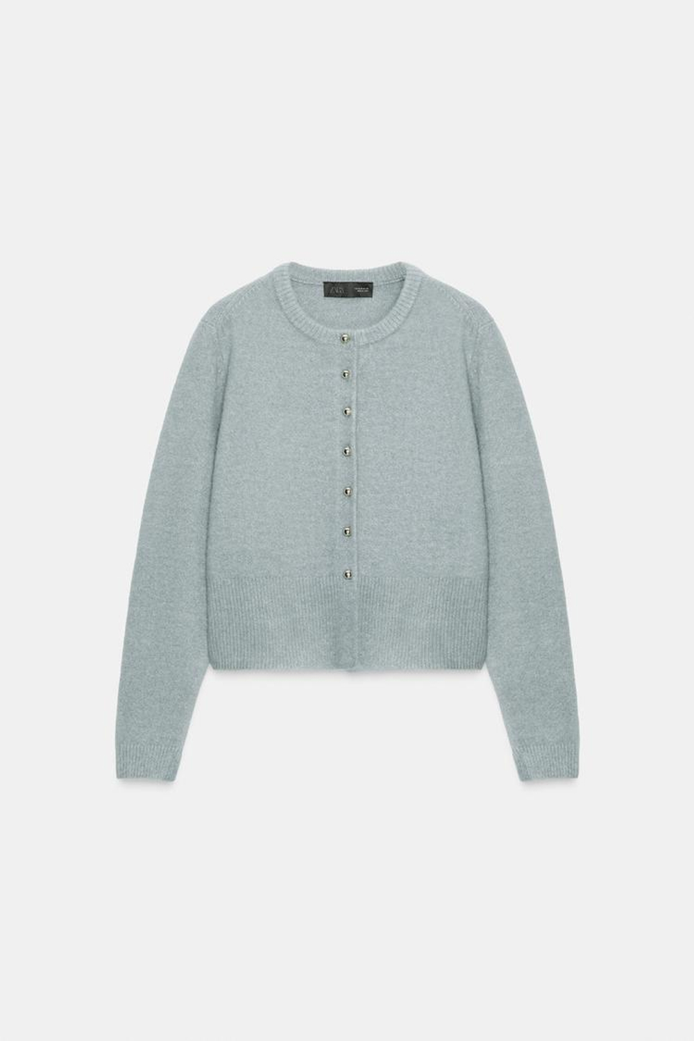 ZARА КАРДИГАН С ПУГОВИЦАМИ-ШАРИКАМИ, СЕРЫЙ/СИНИЙ