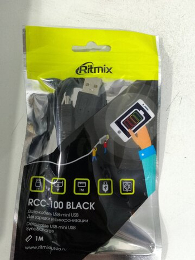 Кабель mini USB RITMIX RCC-100, 1 м черный. Поддержка заряда и передачи данных.