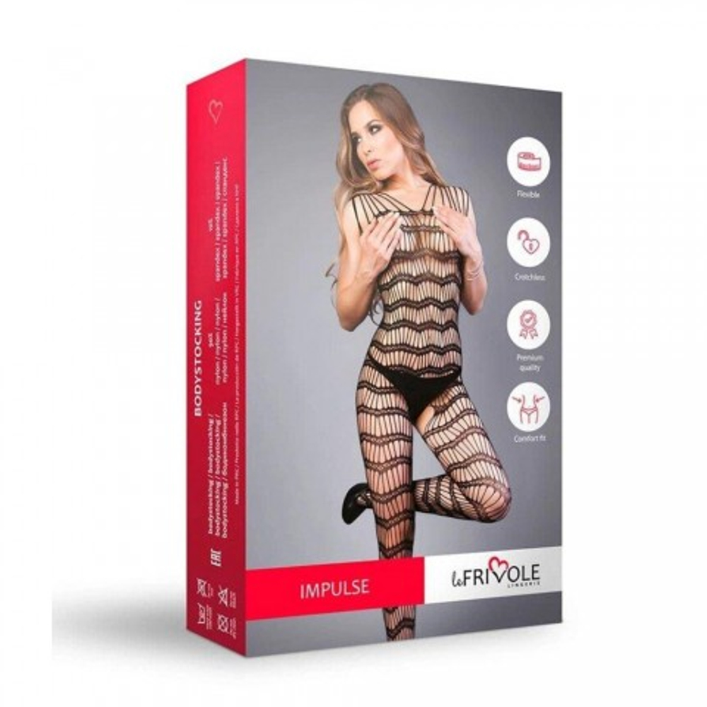 Боди-комбинезон черный в горизонтальную полоску (Impulse) (S-L)