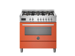 Варочный центр Bertazzoni, 6 газовых конфорок и многофункциональный электрический шкаф, 90 см Оранжевый глянец