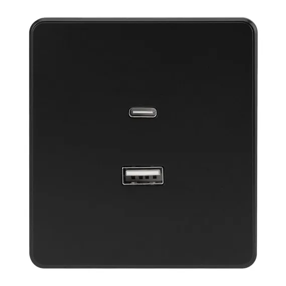 Розетка ROUND USB-A+Type-C 3А с функцией быстрой зарядки оникс KRANZ