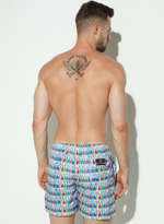 Мужские пляжные шорты с принтом в виде цветных бутылочек (Размер: XL) (Цвет: белый)