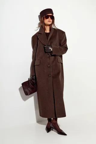 Пальто с шерстью прямого кроя цвета шоколад