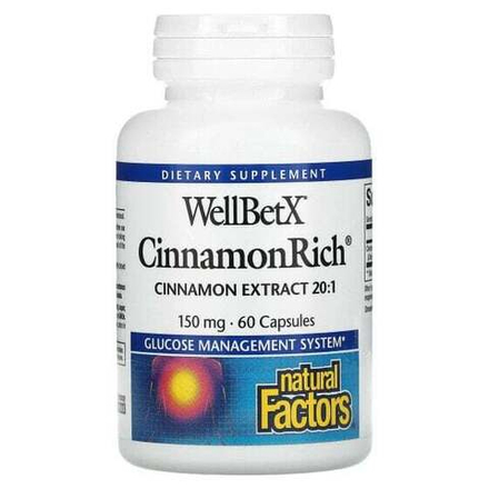 Для похудения и контроля веса Natural Factors, WellBetX, CinnamonRich, 150 мг, 60 капсул