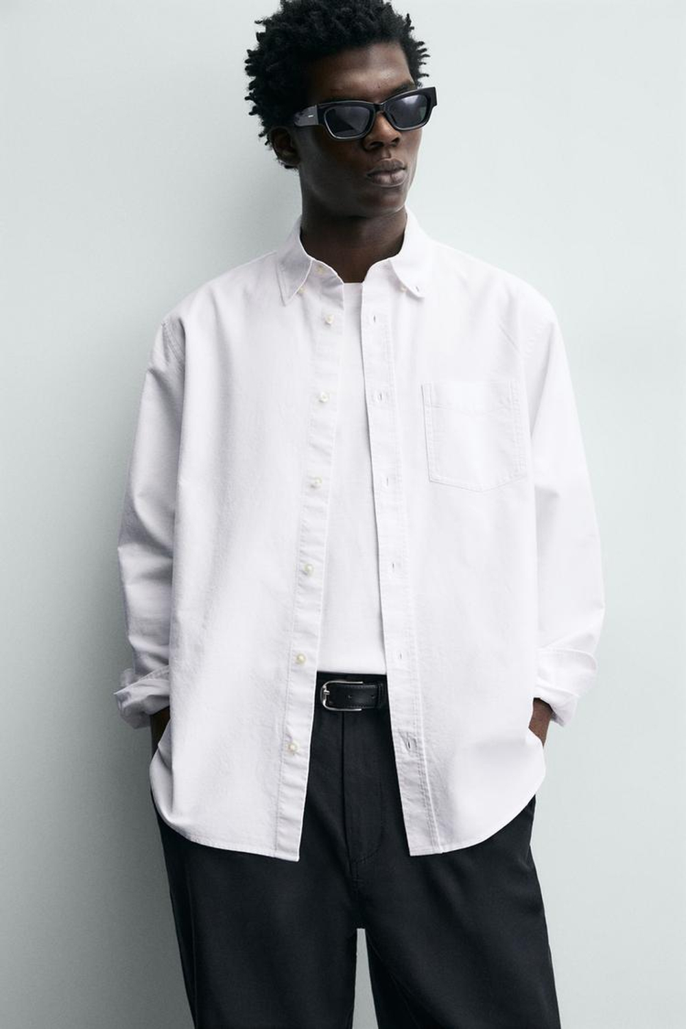 ZARA РУБАШКА С ФАКТУРНОЙ ОТДЕЛКОЙ, БЕЛЫЙ