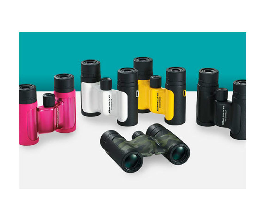 бинокли nikon W10 в разных цветах