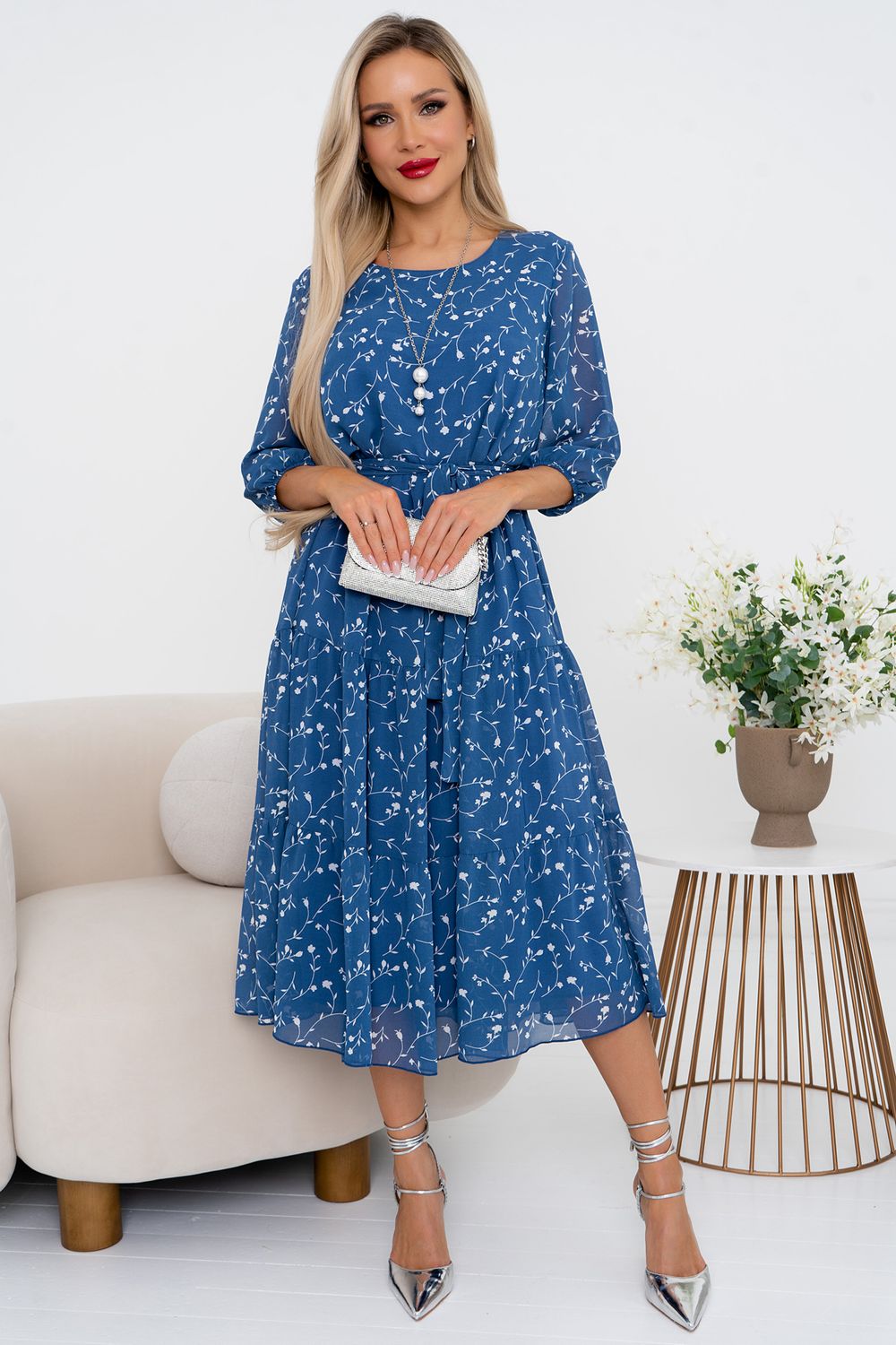 Платье Хелена (деним/белый) Р11-2075 Nikol (Акция)