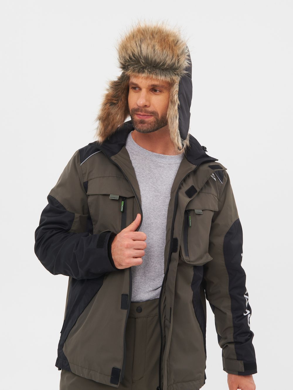 Шапка ушанка с маской Евро Енот ткань Taslan цвет Чёрный