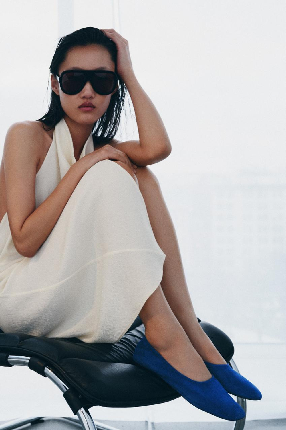 ZARA ЗАМШЕВЫЕ БАЛЕТКИ, ЯРКО-СИНИЙ