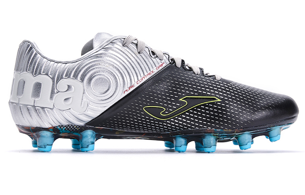 JOMA Homer round head lace-up FG (rubber long nails) non-slip wear-resistant football shoes men's black silver