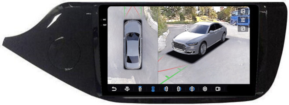 Магнитола для KIA Ceed 2 JD 2012-2018 (рамка глянцевая) - FarCar BX216M-360 монитор 9.5" 2K QLED на Android 13, 6Гб+128Гб, CarPlay, 4G SIM-слот, 4 камеры в комплекте