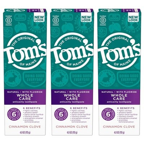 Tom's of Maine, Whole Care, зубная паста против кариеса, корица и гвоздика, 3 упаковки по 113 г (4 унции)