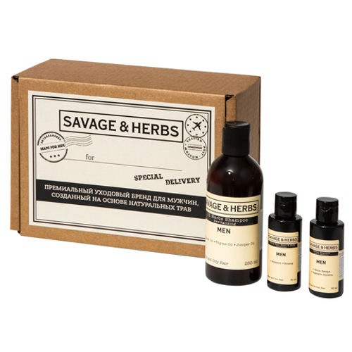 Подарочный набор шампуней для мужчин  Savage&Herbs "Энергия трав" Очищение, восстановление, тонизирование.