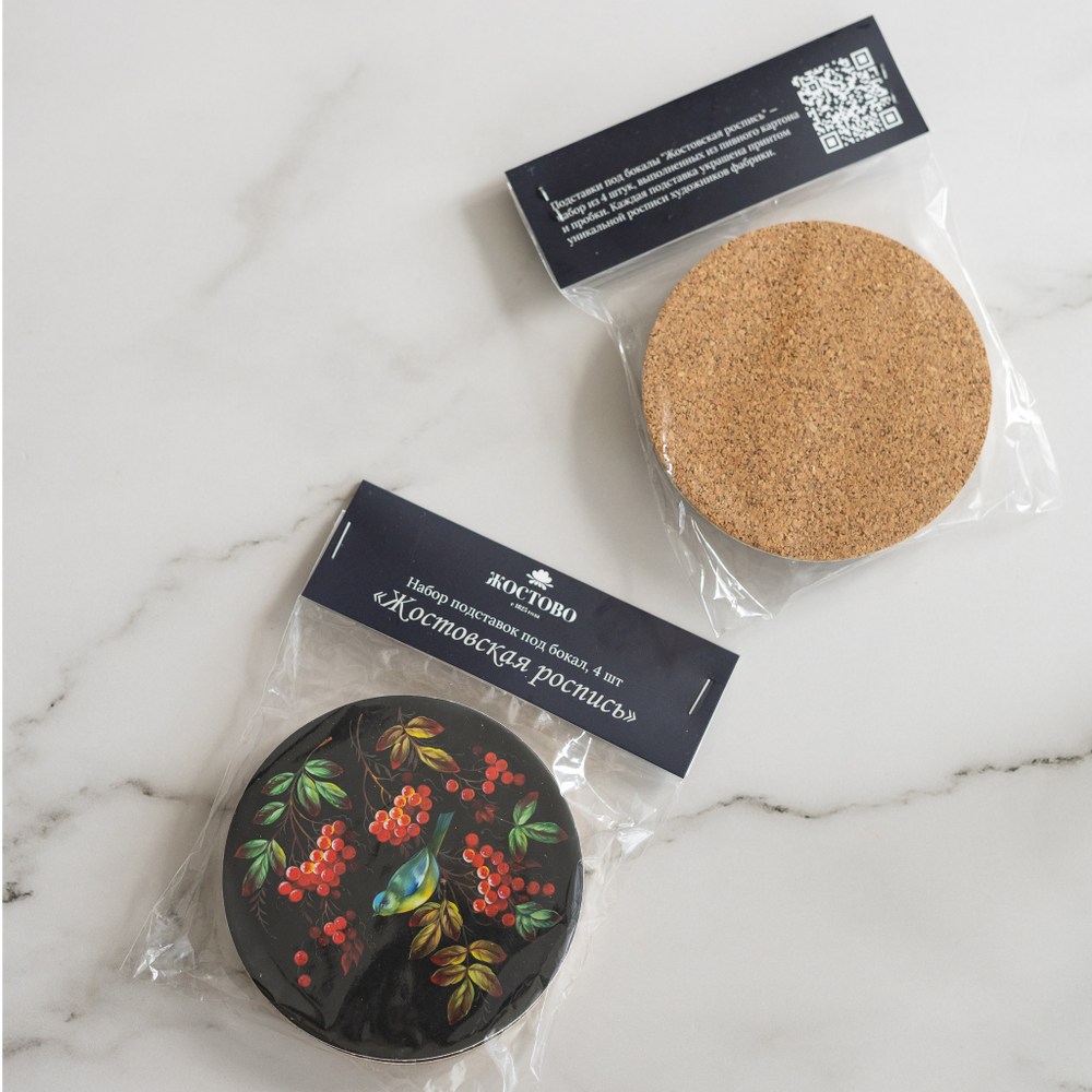 Набор подставок под кружку Рябина и птицы