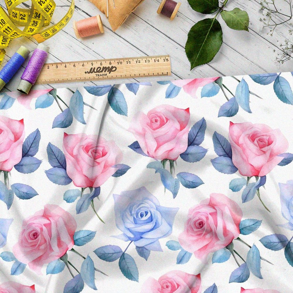 Ткань премиум бифлекс нежные акварельные розы