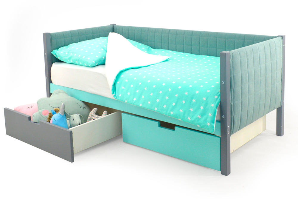 Детская кровать-тахта мягкая Бельмарко Svogen графит-мятный