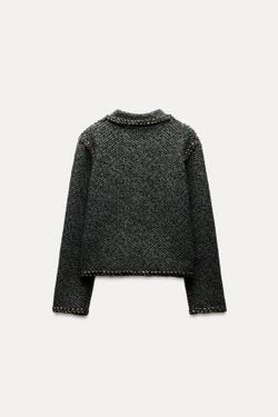 ZARA КАРДИГАН С ПЛЕТЕНЫМИ КРОМКАМИ, СЕРЫЙ