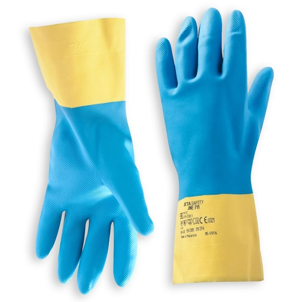 Перчатки химические неопреновые JNE711 Atom Duo Jeta Safety К80/Щ50 желто-голубые