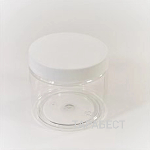 Банка 380 мл пластик прозрачная с белой крышкой