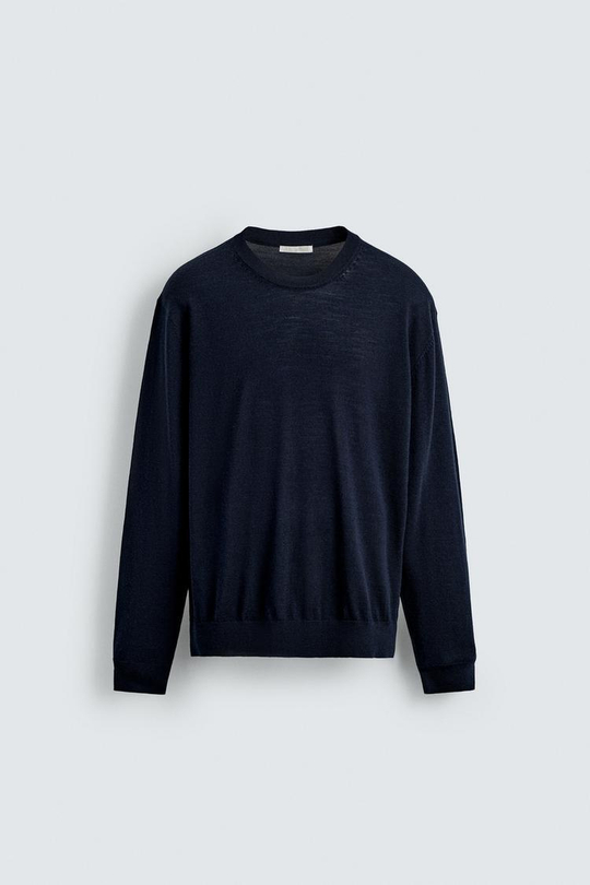 ZARA СВИТЕР ИЗ 100% ШЕРСТИ, МОРСКОЙ СИНИЙ