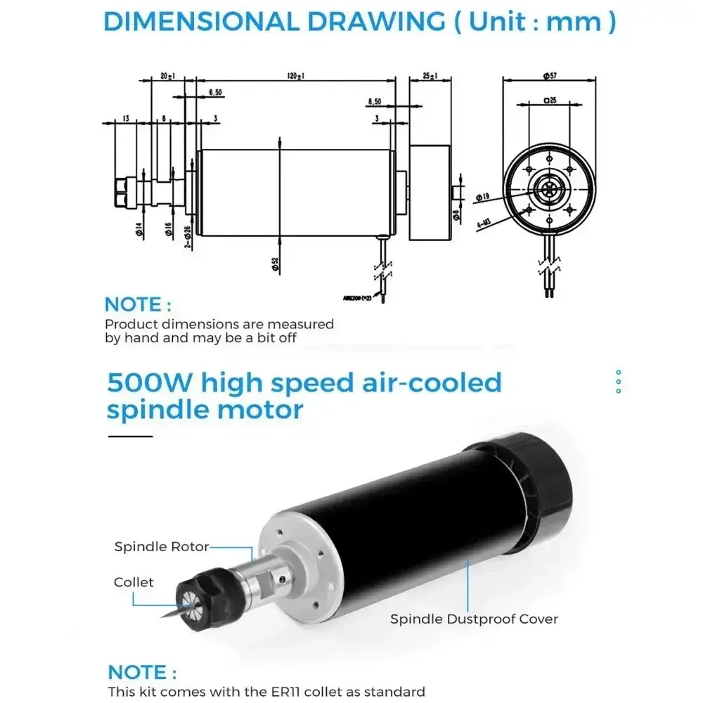 Twotrees 500 Вт воздушное охлаждение шпинделя двигателя ER11 12000 об/мин регулятор мощности для TTC450 деревообрабатывающий гравировальный станок с ЧПУ маршрутизатор