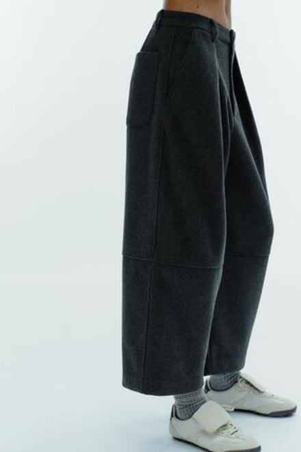 ZARA БРЮКИ BALLOON СО СКЛАДКАМИ, ТЕМНО-СЕРЫЙ