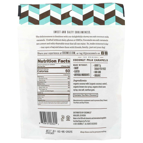 Cocomels, карамельные конфеты из кокосового молока, с морской солью, 99 г (3,5 унции)