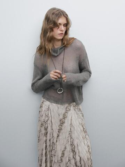 Massimo Dutti Расклешенная юбка-миди со змеиным принтом, слоновая кость