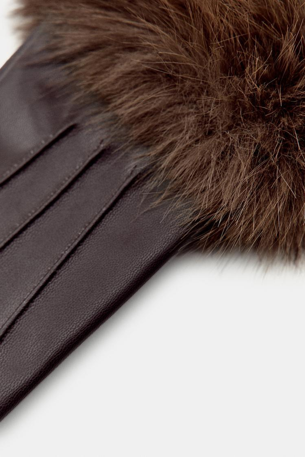 ZARA КОРОТКИЕ ПЕРЧАТКИ ИЗ ИСКУССТВЕННОЙ КОЖИ И МЕХА, КОРИЧНЕВЫЙ