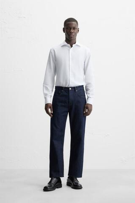 ZARA РУБАШКА ИЗ РЕЛЬЕФНОЙ ТКАНИ EASY CARE, ЖЕЛТОВАТО-БЕЛЫЙ