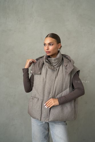 Шоколадный пуховик-трансформер на молнии