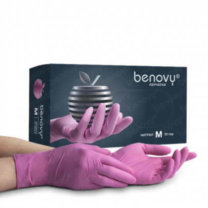 Перчатки BENOVY неопудренные нитриловые розовые S 50 пар