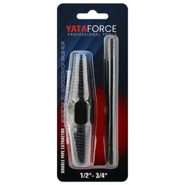 Экстрактор двухсторонний для извлечения сломанной резьбы из труб 1/2''-3/4''в комплекте с воротком, набор 2пр. YATAFORCE YF-EX-Y214