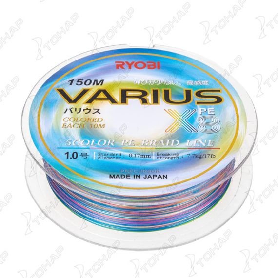 Шнур VARIUS PE8X-150MI 1.0# Multi Colour 0,165мм Ryobi