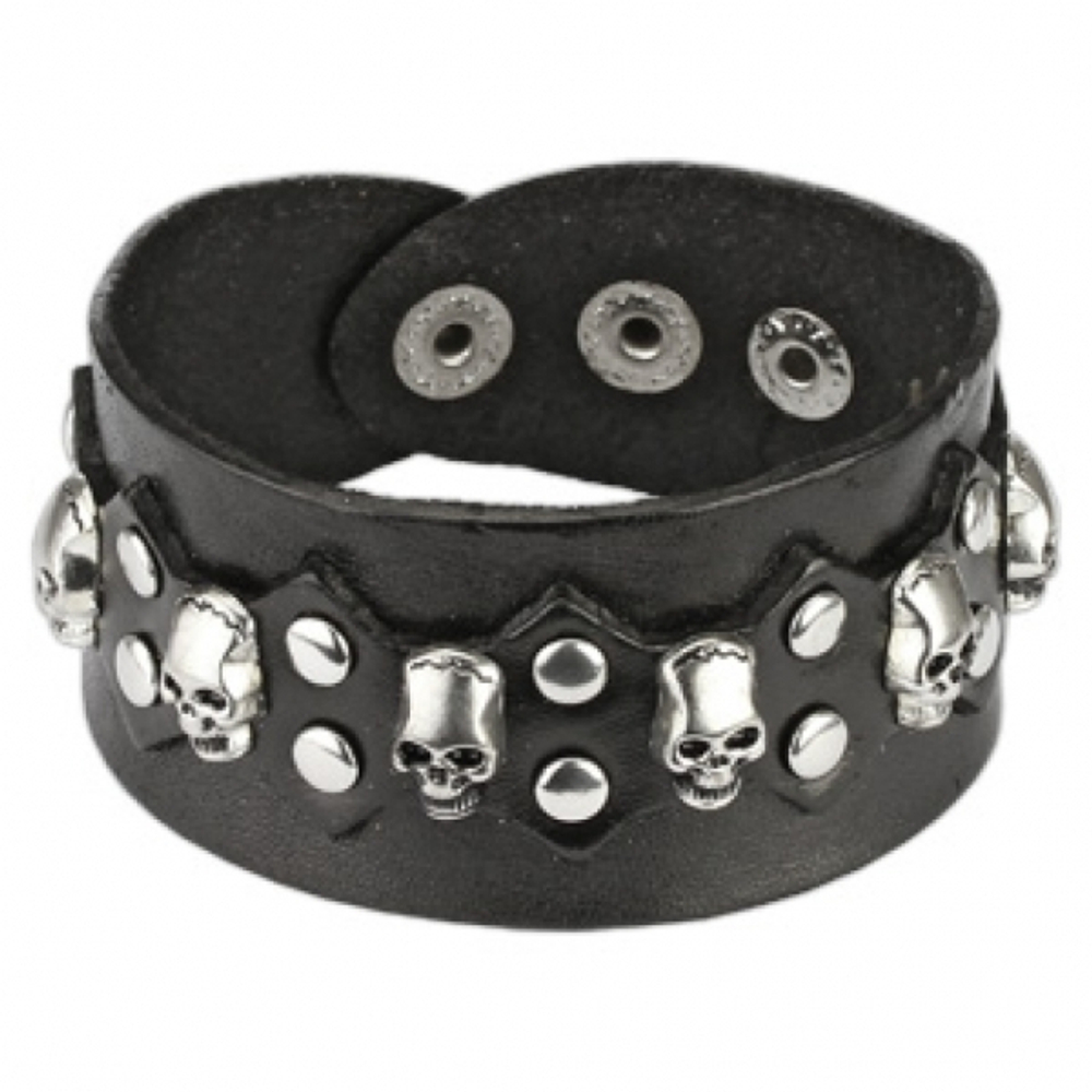 Кожаный браслет с черепеами SPIKES SL0124-K+