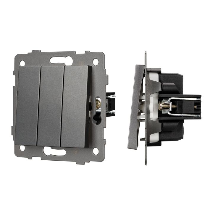 Механизм выключателя трехклавишный непроходной SWT-MK03-PL-GR-V (250V, 10A) Arlight 049898