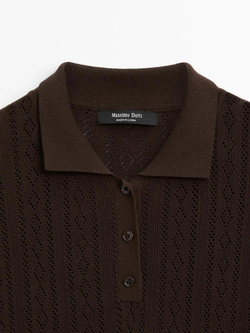 Massimo Dutti Свитер из смесового хлопка с ажурными узорами, шоколадный