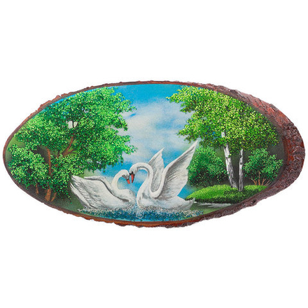 Картина на срезе дерева "Лебеди" 60-65 см R120609