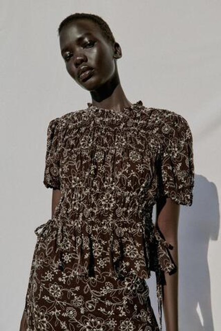 ZARA ТОП С ВЫШИВКОЙ, КОРИЧНЕВЫЙ/ЭКРЮ