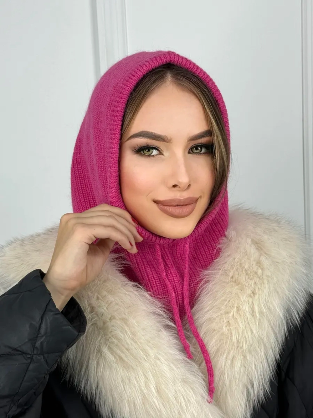 капор зимний и осенний капюшон- снуд вязаный ангора