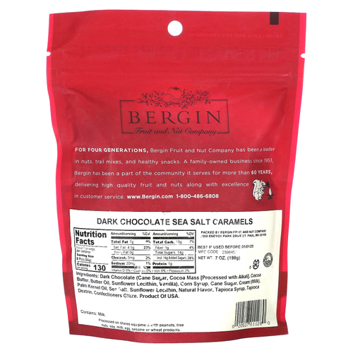 Bergin Fruit and Nut Company, Черный шоколад и карамель с морской солью, 198 г (7 унций)