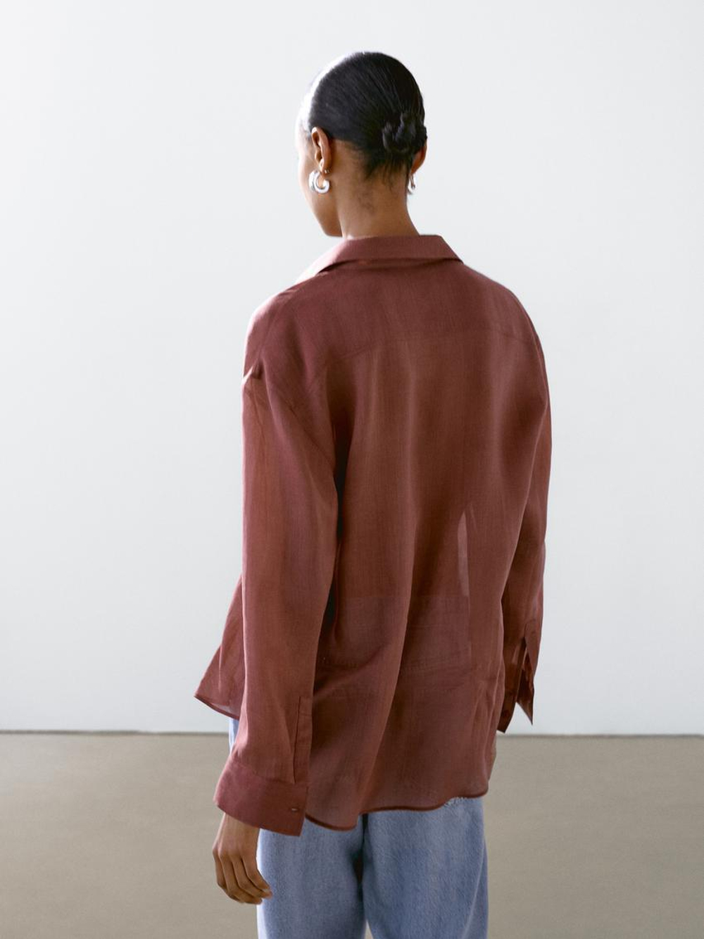 Massimo Dutti Рубашка свободного кроя из смесовой ткани рами, розовый