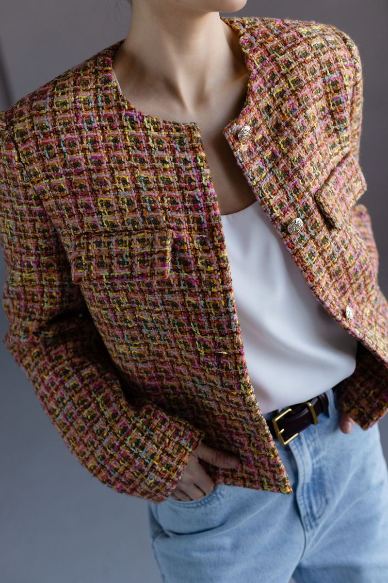 Жакет из твида укороченный разноцветный