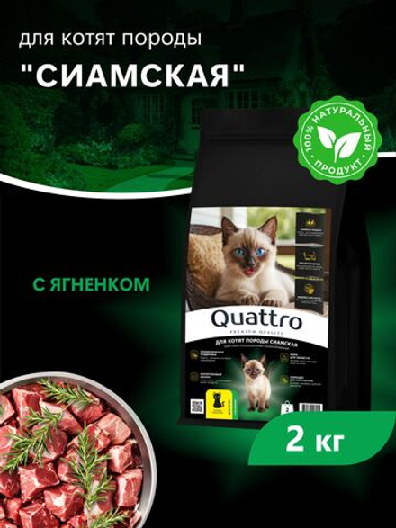 Корм сухой для котят породы Сиамская, с ягненком, 2кг, QUATTRO