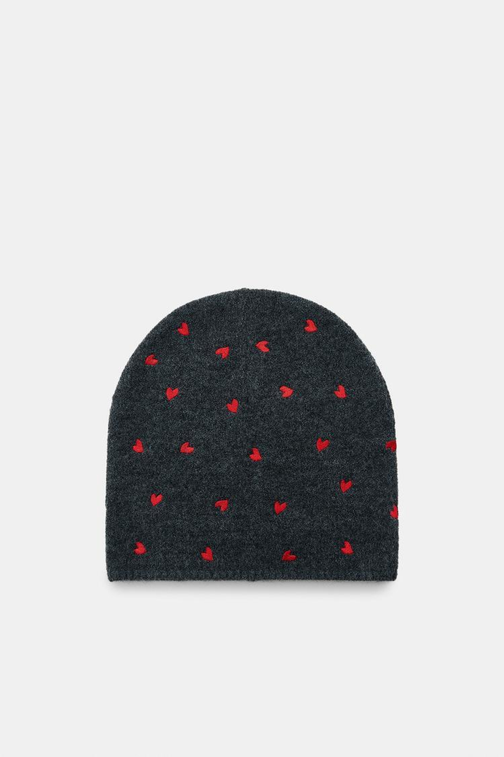 ZARA ШАПКА БИНИ С ВЫШИВКОЙ В ВИДЕ СЕРДЕЦ, СЕРЫЙ