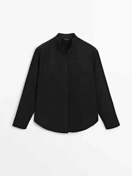 Massimo Dutti Хлопковая рубашка с рельефной деталью, черный