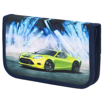 Пенал ПИФАГОР, 1 отделение, ткань, "Green Car", 270360