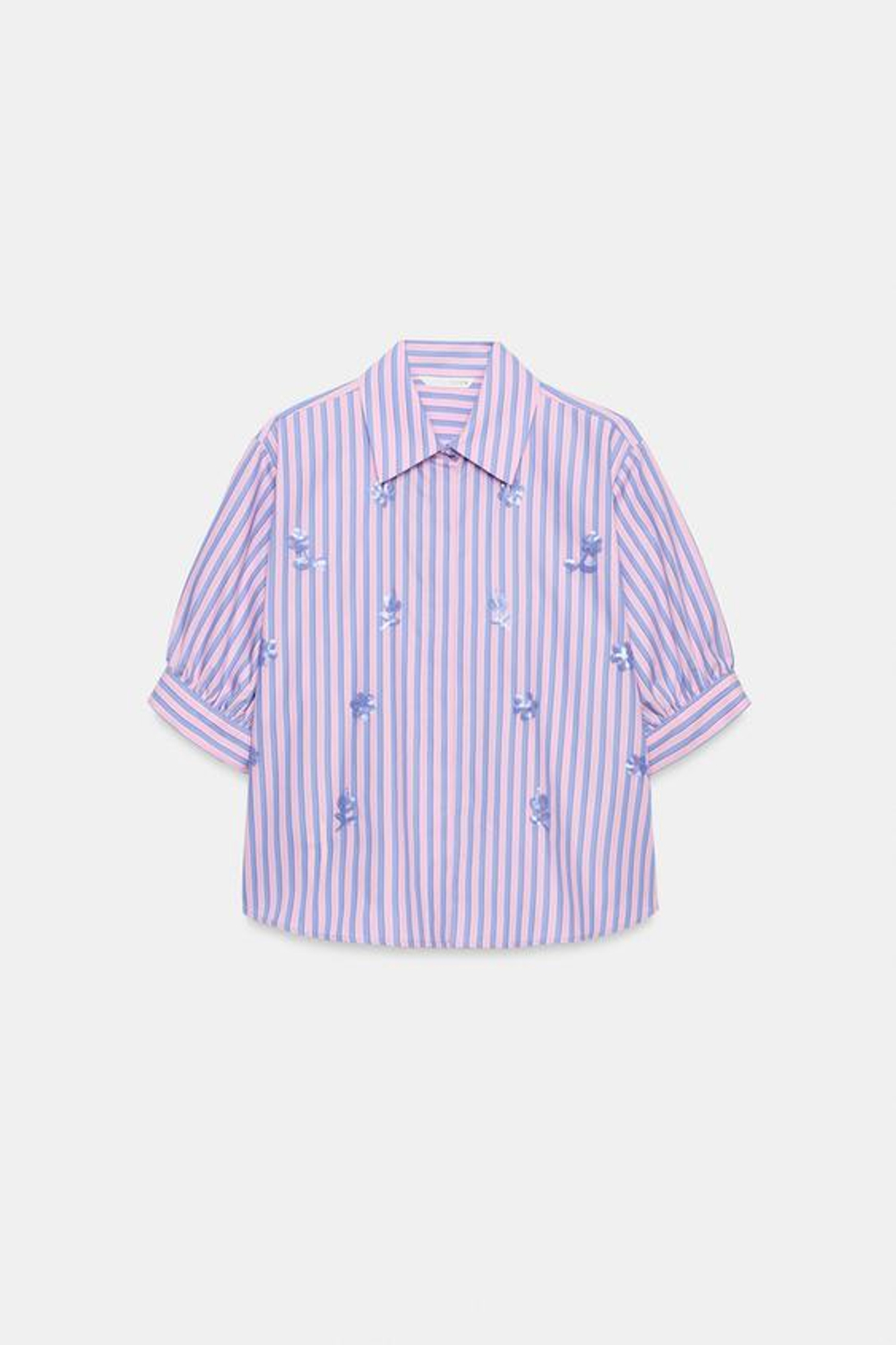 ZARA РУБАШКА В ПОЛОСКУ С ПАЙЕТКАМИ, РОЗОВЫЙ/ЛИЛОВЫЙ