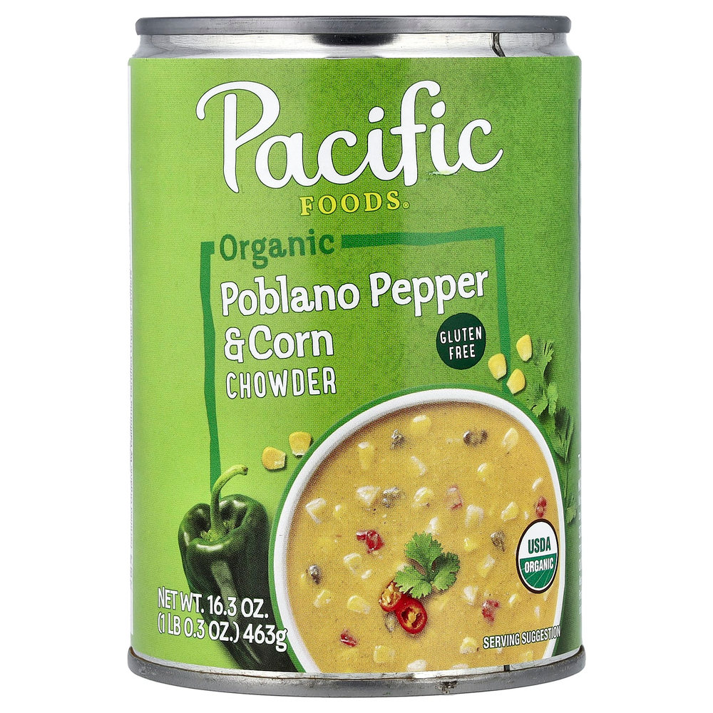 Pacific Foods, органический суп с перцем поблано и кукурузной похмельем, 463 г (16,3 унции)